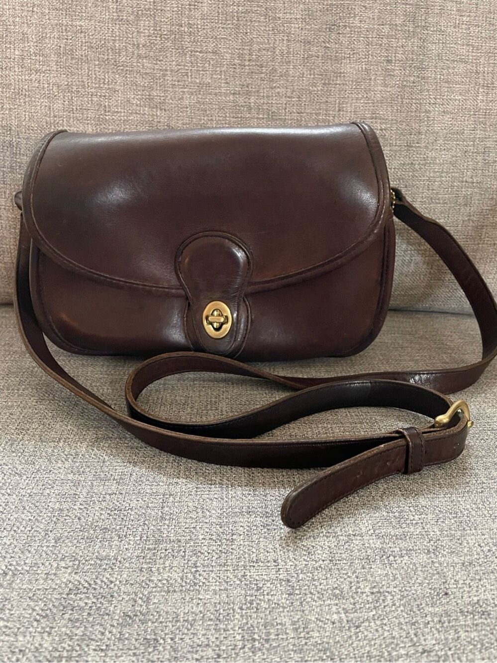 Vintage Coach Stewardess 9525 Bone Leather Purse Bag Hang Tag USA